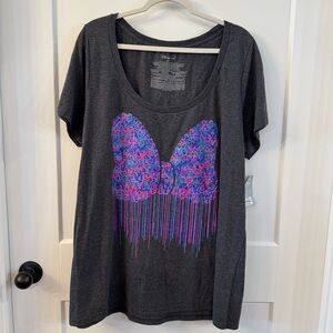 Disney Charcoal Gray Tee with Colorful Dripping Bow Graphic